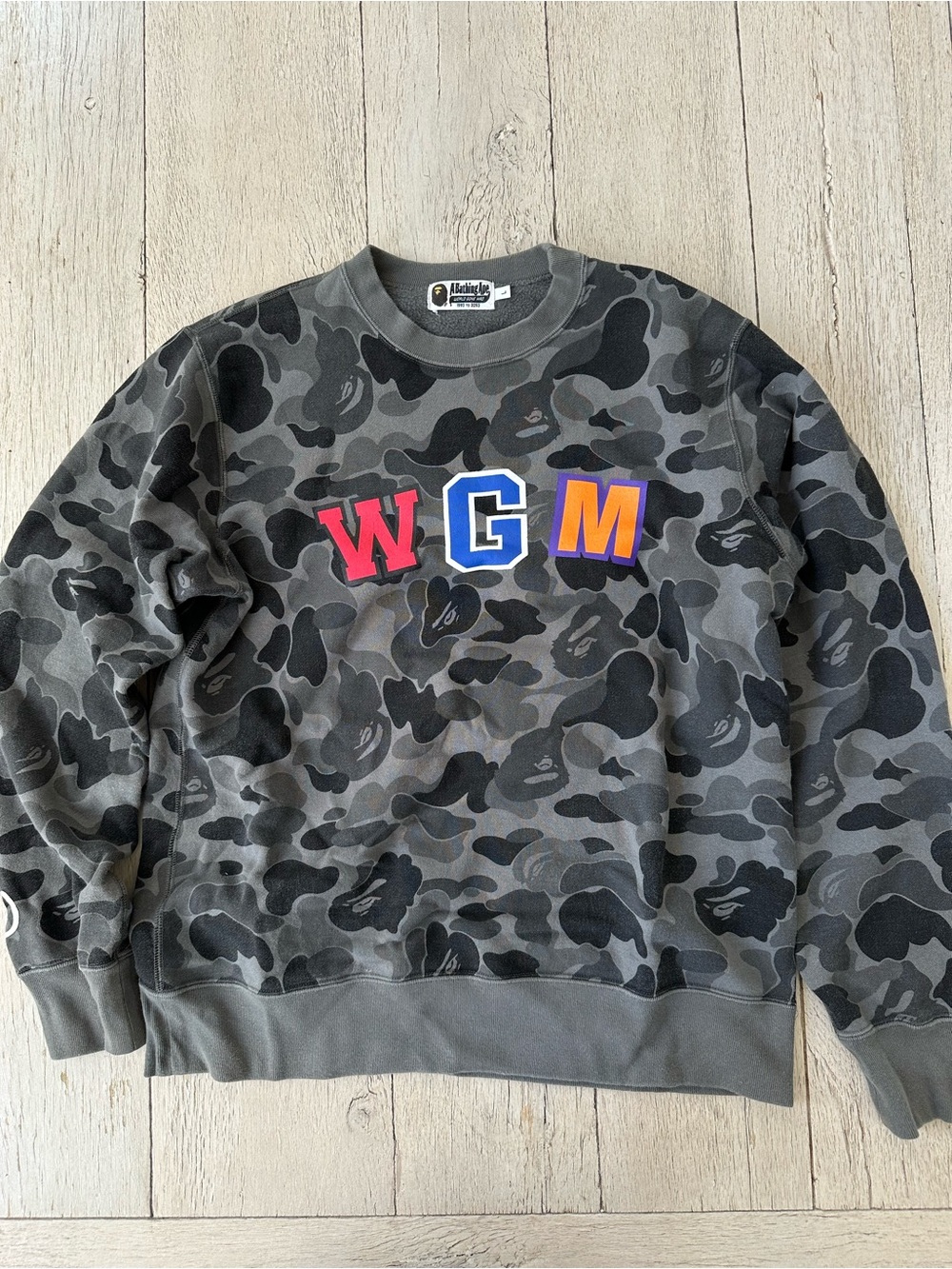 A Bathing Ape (BAPE) WGM Shark Grey Camo Crewneck Sweatshirt